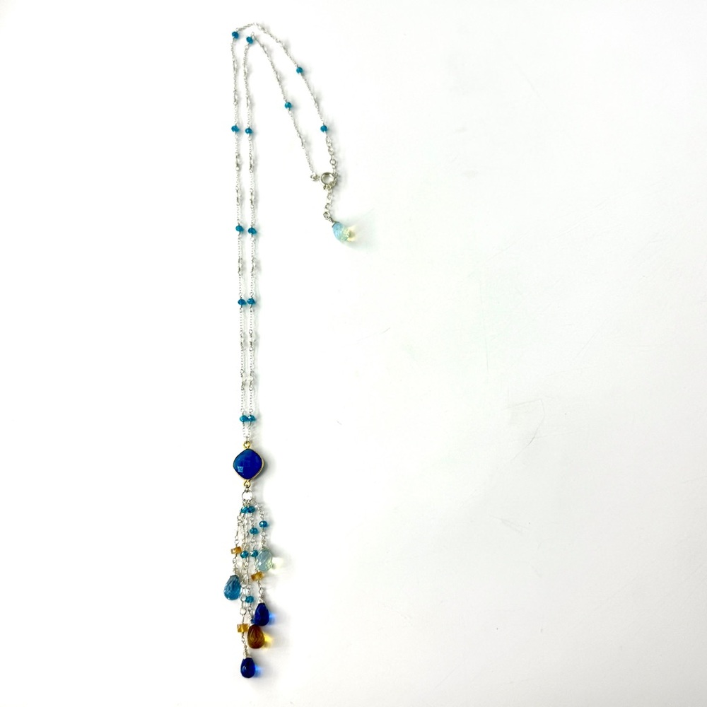 Mixed Gemstone Artisan Necklace, Long Sterling Silver Necklace